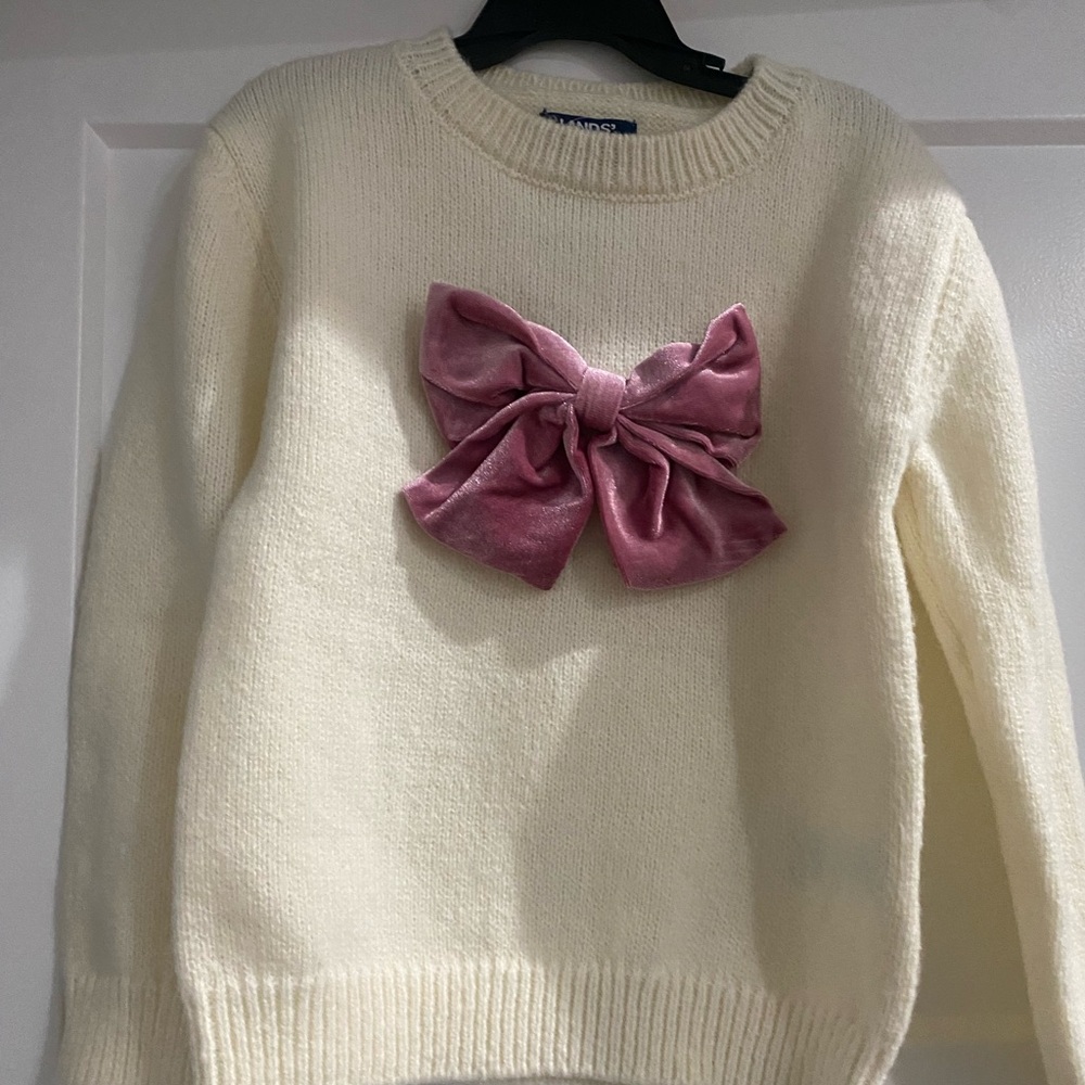 Lands' End Cream Sweater with Pink Bow